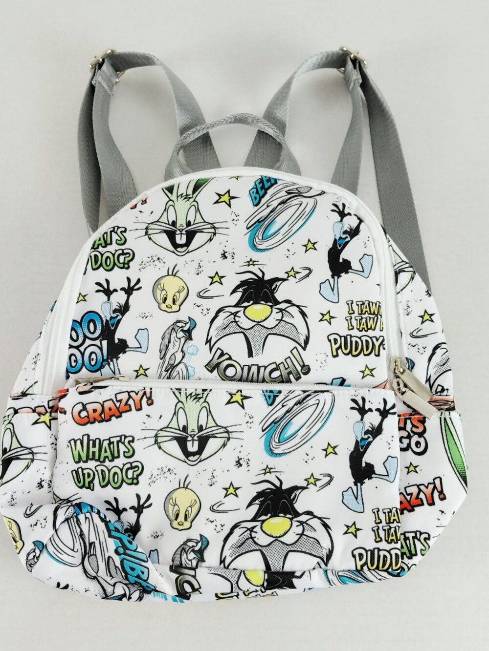 Looney Toons Mini Back Pack 11" X 11" White Nylon Pockets Adjustable Straps #1